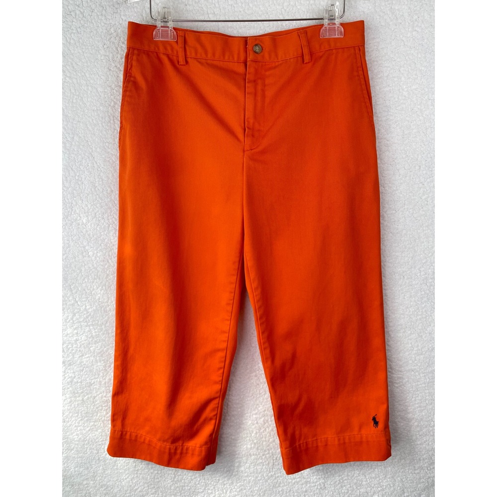 Ralph Lauren Sport Womens Orange Cotton Twill Cropped Chino Pantsā Size 10 Logo